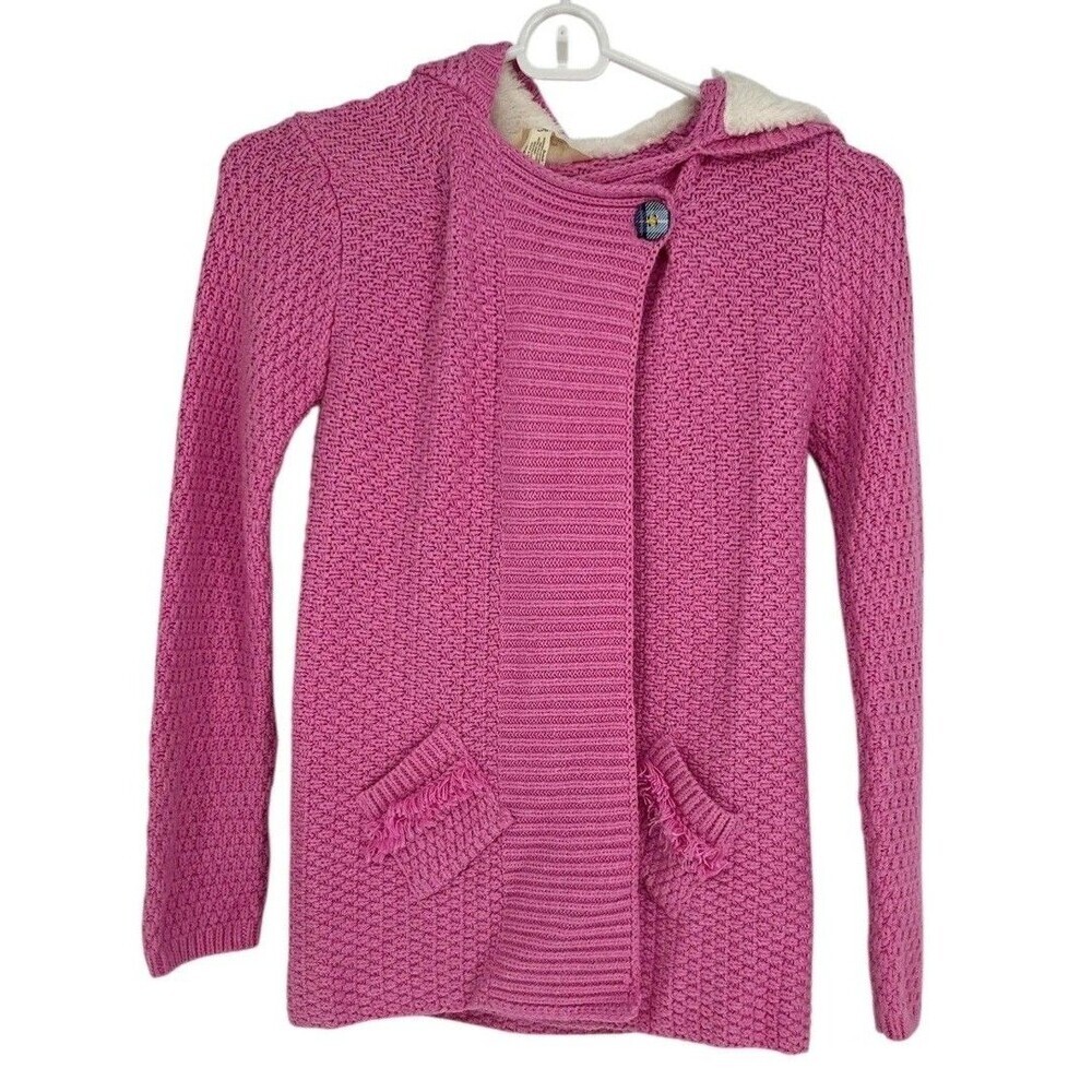 Matilda Jane Cardigan Girls Size 8 Pink Knit Fleece Hood Barbiecore Boho